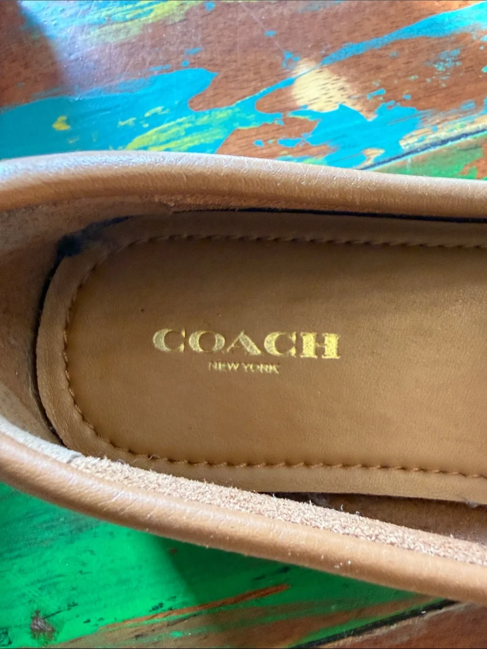 Coach Tan Leather Women’s Fredrica Loafers with Gold Hardware Size 7 Saddle Tan - Picture 8 of 13